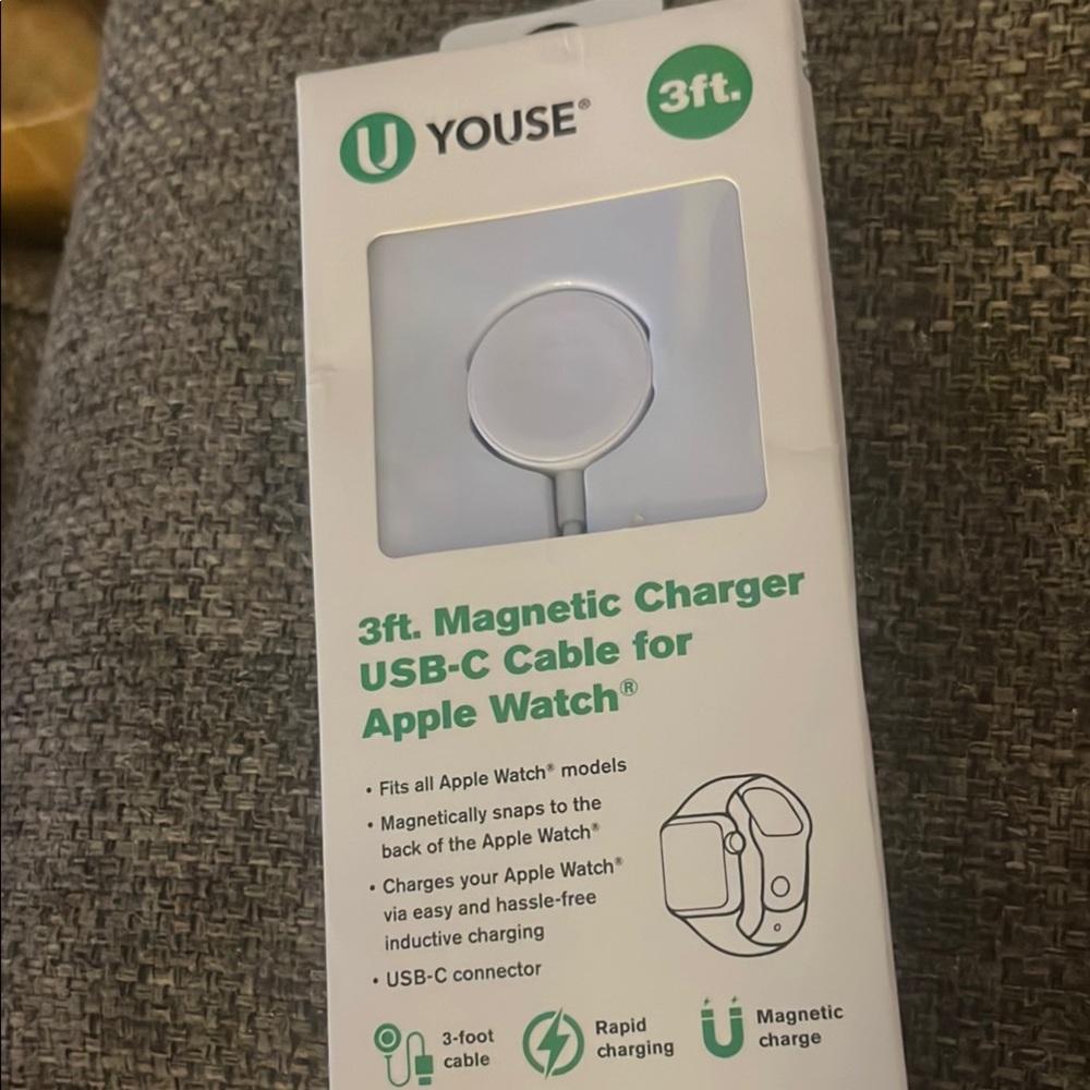 White 3ft Magnetic Charger USB-C Cable for Apple Watch